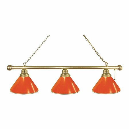 HOLLAND BAR STOOL CO Orange 3 Shade Billiard Light, Brass Fixture BL3BROrg